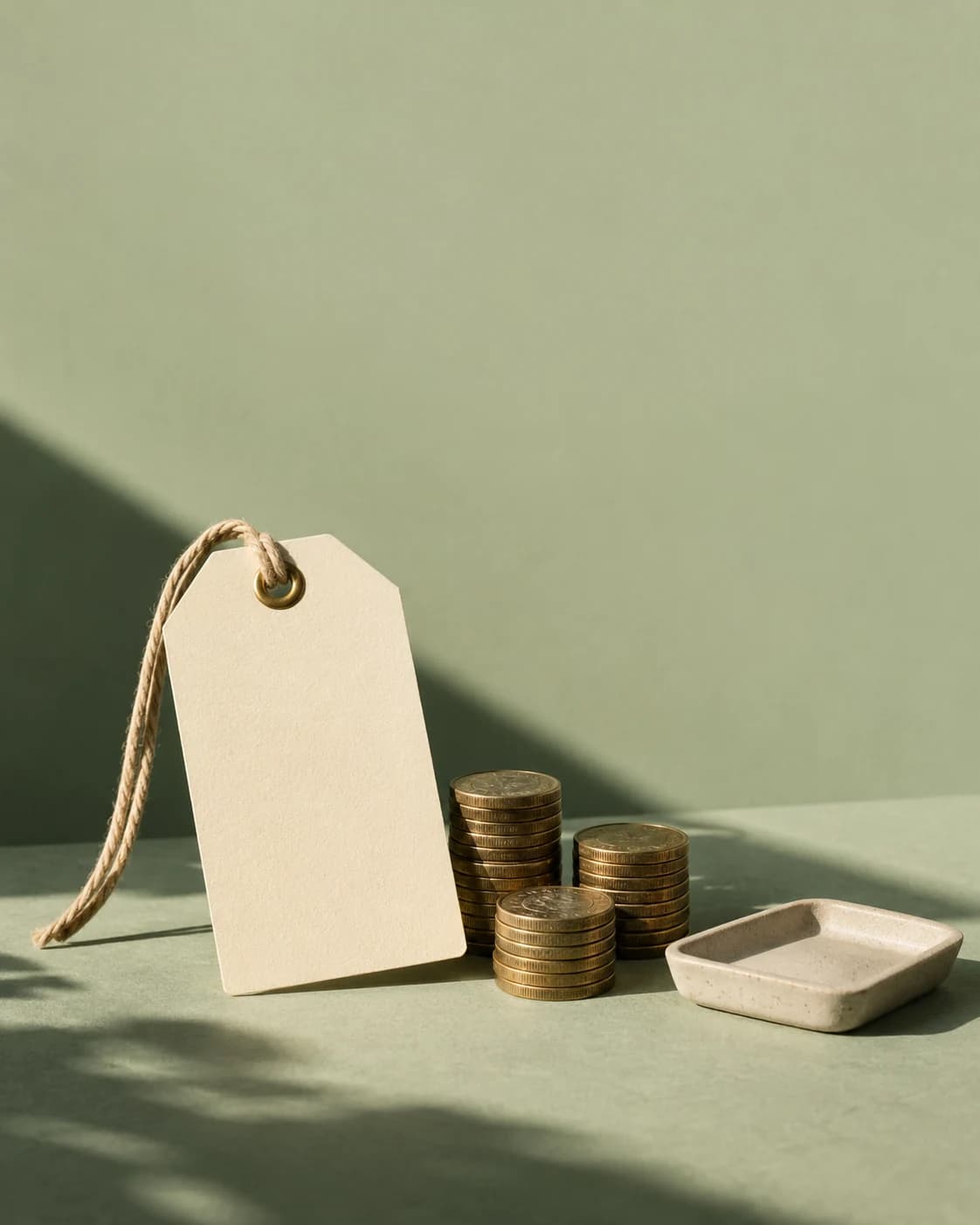 A plain price tag and stacked coins; conceptual illustration of a spending ceiling, without a product offer.